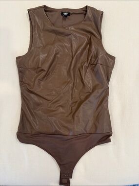 Express Brown Faux Leather Sleeveless Bodysuit